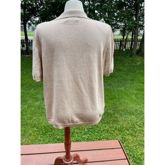 Alfred Dunner Womens 1X Beige Floral Embroidered Short Sleeve Knit Top With Coll - Picture 6 of 9